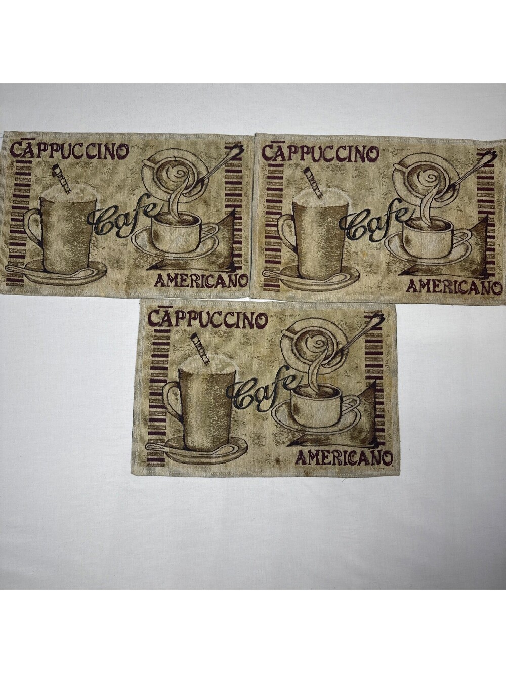 Set of 3 Coffee Cappuccino Tapestry Breakfast Table Placemat 15" x 11" Kitchen